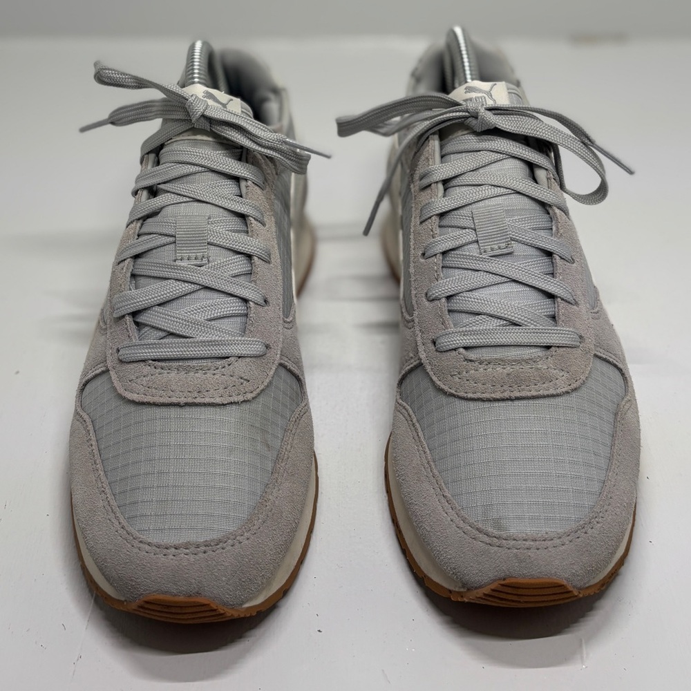 Puma Retro Runner Sneakers Womens 8.5 Gray Suede Nylon Gum Sole Leopard Heel - Picture 8 of 13